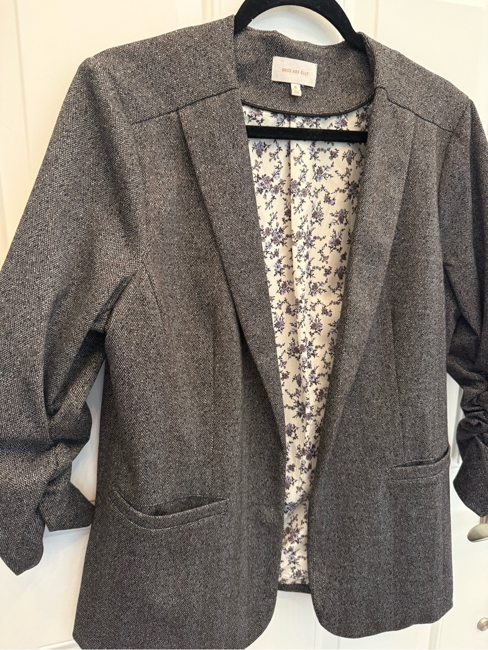 Skies are Blue | Gray Raja Collarless Blazer | Ruched Sleeves | Sz XL
